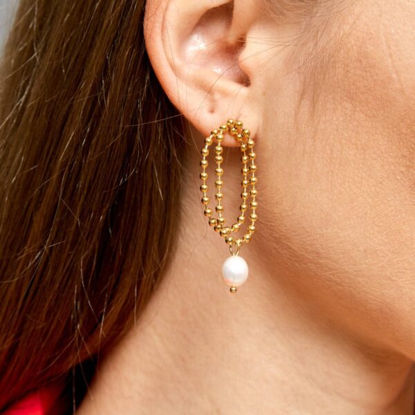 Ball Chain Pearl Earrings - Image 2